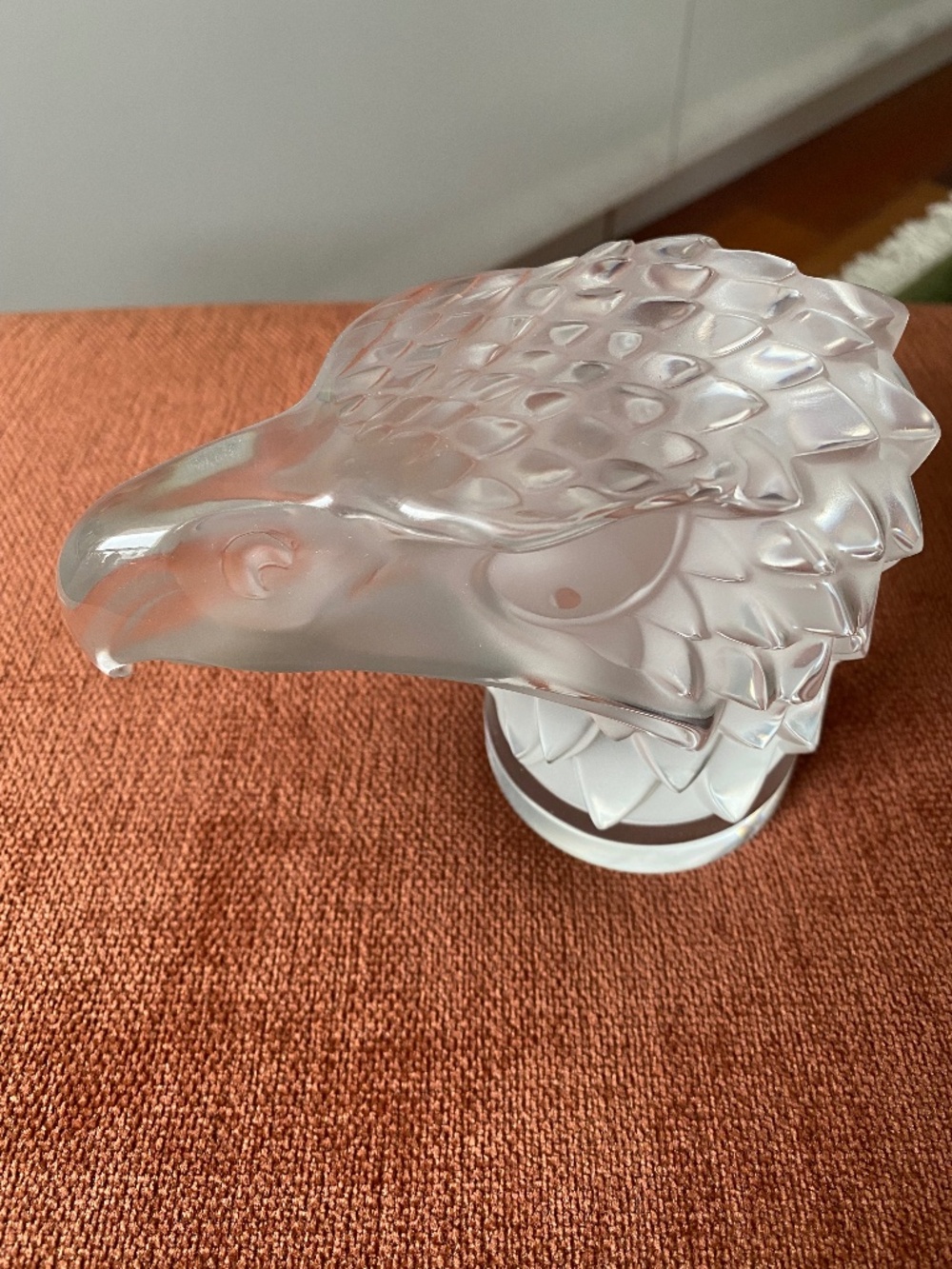 Lalique Vintage Frosted Eagle Head Hood Ornament Paperweight